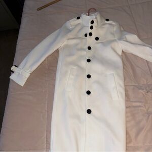 Elegant White Women's Coat with Black Buttons
